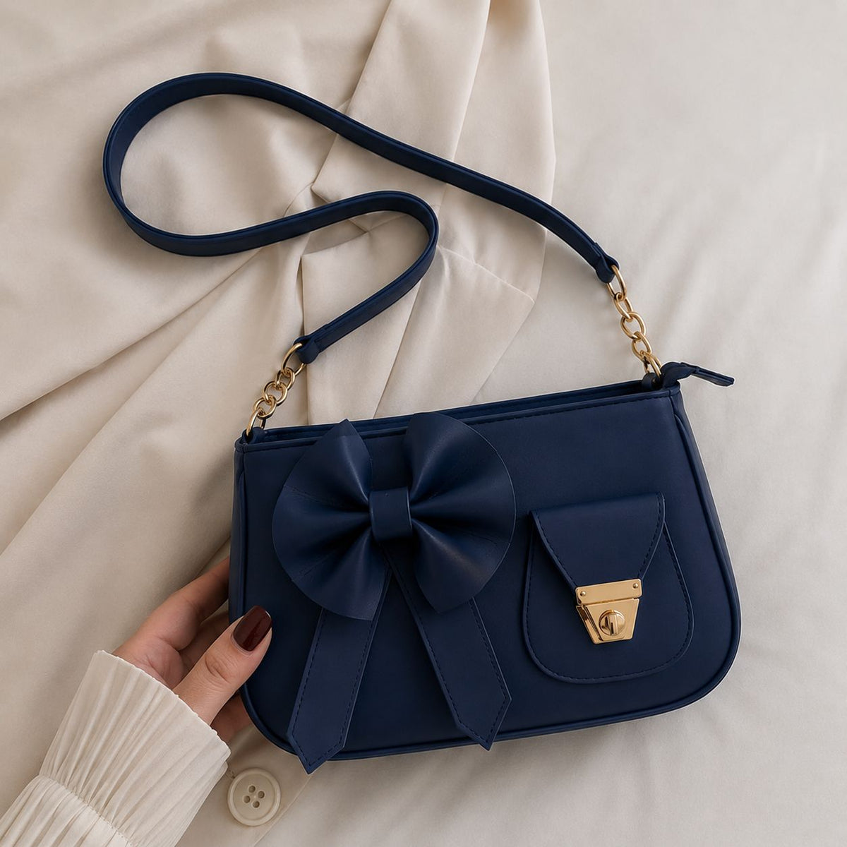 Bella Bow Shoulder Bag – Fashion Mini Handbag with Decorative Bow Design - Black