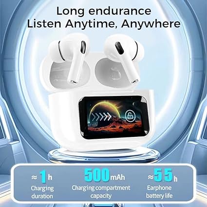 A9 Pro Wireless Earbuds – Smart Touch Screen Display, Bluetooth 5.3 & ANC Noise Cancellation - Black