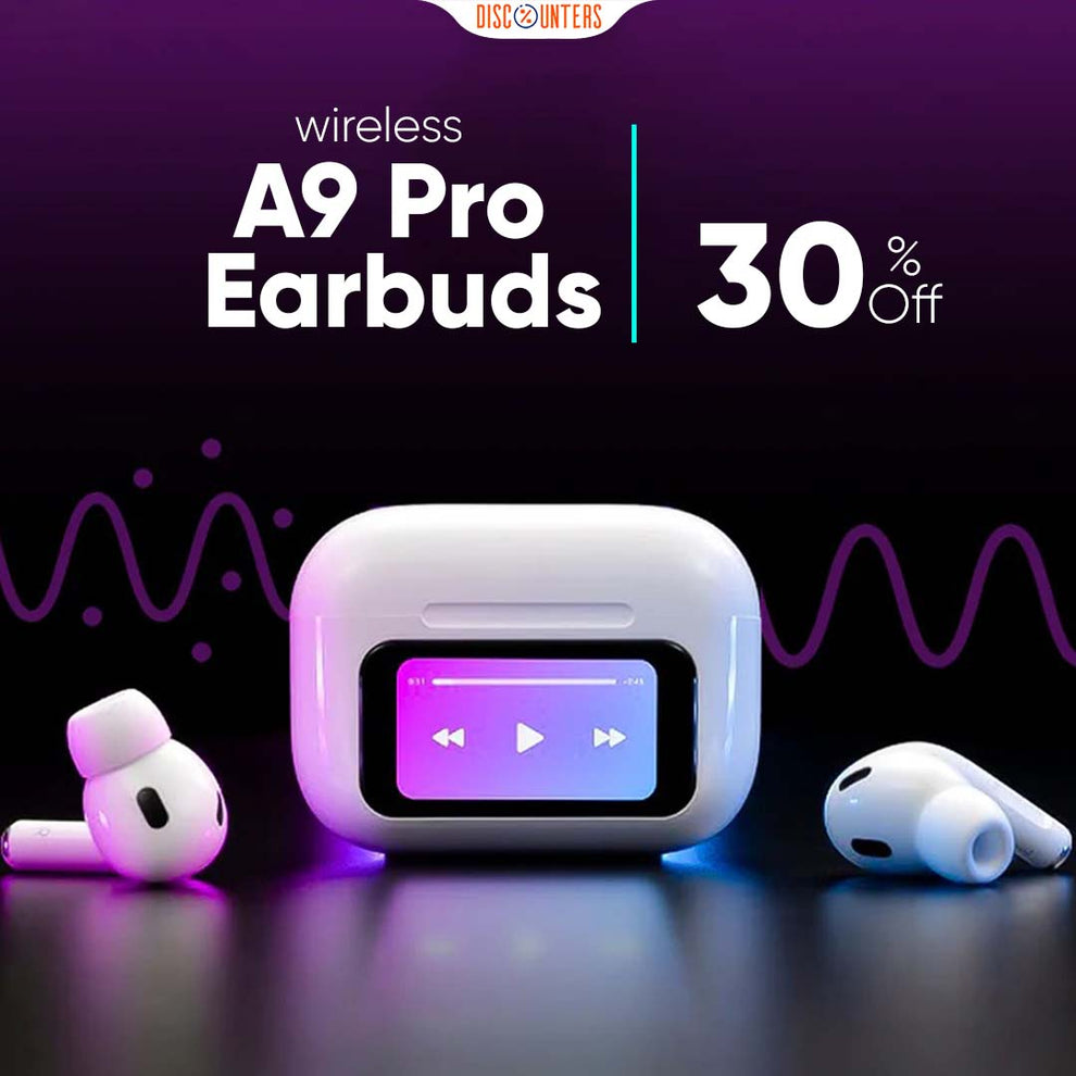 A9 Pro Wireless Earbuds – Smart Touch Screen Display, Bluetooth 5.3 & ANC Noise Cancellation - Black