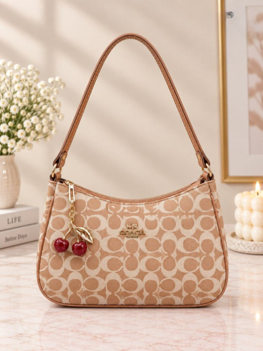 Coach Cherry Bag Curved Shoulder Bag Stylish Designer Handbag Accessory - Beige