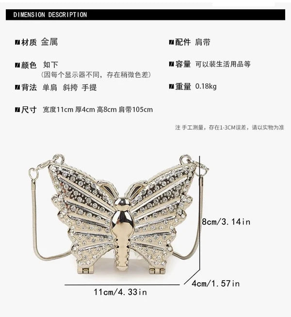 Butterfly Sparkle Mini Clutch Perfect for Parties Weddings And Special Nights. - Silver