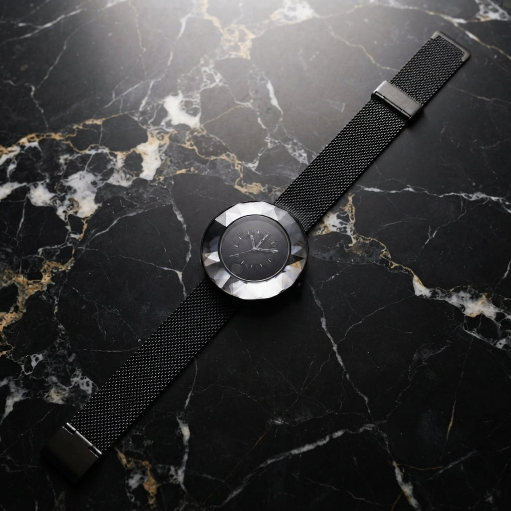 Elegant Black Mesh Strap Watch Stylish Minimalist Wristwatch For Women